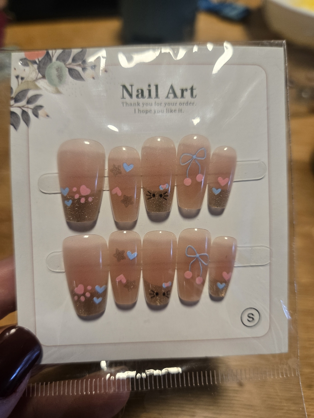 Press-On Nail Set with Pink & Blue Heart Accents